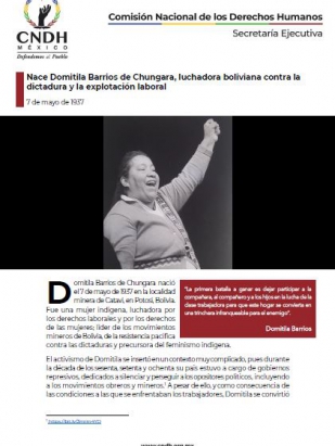 Nace Domitila Barrios de Chungara, luchadora boliviana contra la dictadura y la explotación laboral