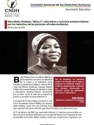 Nace Betty Shabazz, "Betty X", educadora y activista estadounidense por los derechos de las personas afrodescendientes