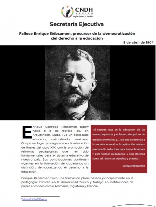 Fallece Enrique Rébsamen, precursor de la democratización del derecho a la educación