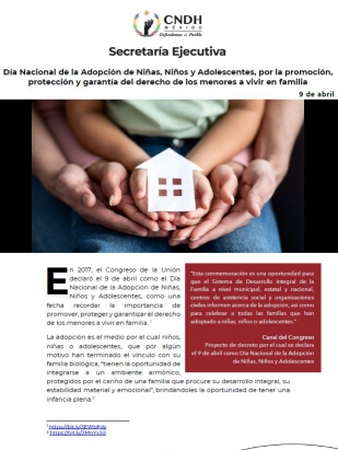 Día Nacional de la Adopción de Niñas, Niños y Adolescentes, por la promoción, protección y garantía del derecho de los menores a vivir en familia