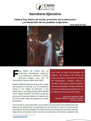 Fallece fray Pedro de Gante, promotor de la educación y el desarrollo de los pueblos originarios