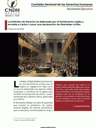 La Petición de Derecho es elaborada por el Parlamento inglés y enviada a Carlos I como una declaración de libertades civiles