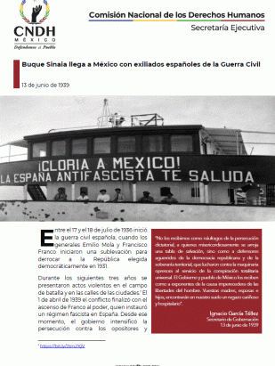 Buque Sinaia llega a México con exiliados españoles de la Guerra Civil