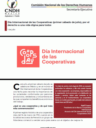 Día Internacional de las Cooperativas (primer sábado de julio), por el derecho a una vida digna para todos