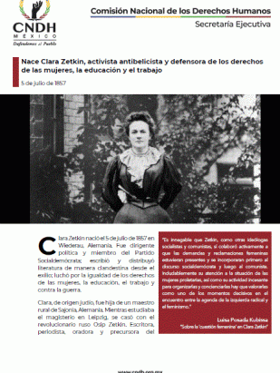 Nace Clara Zetkin, activista antibelicista y defensora de los derechos de las mujeres, la educación y el trabajo