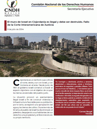 El muro de Israel en Cisjordania es ilegal y debe ser destruido. Fallo de la Corte Interamericana de Justicia
