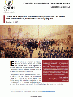 Triunfo de la República, cristalización del proyecto de una nación laica, representativa, democrática, federal y popular