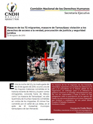 Masacre de los 72 migrantes, masacre de Tamaulipas: violación a los derechos de acceso a la verdad, procuración de justicia y seguridad jurídica