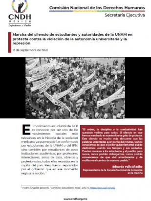 Marcha del silencio de estudiantes y autoridades de la UNAM en protesta contra la violación de la autonomía universitaria y la represión