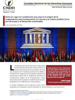 Entra en vigor la Constitución que marcó el origen de la Organización para la Educación, la Ciencia y la Cultura (UNESCO) en pro de la paz y el desarrollo sustentable