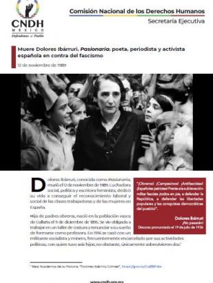 Muere Dolores Ibárruri, Pasionaria; poeta, periodista y activista española en contra del fascismo