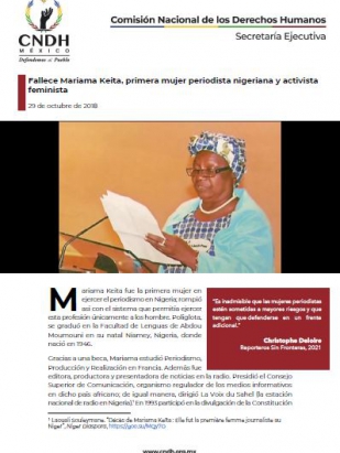 Fallece Mariama Keita, primera mujer periodista nigeriana y activista feminista