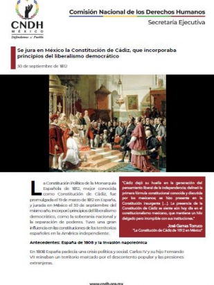 Se jura en México la Constitución de Cádiz, que incorporaba principios del liberalismo democrático