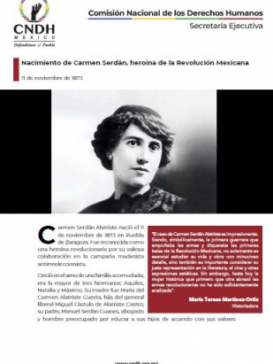 Nacimiento de Carmen Serdán, heroína de la Revolución Mexicana