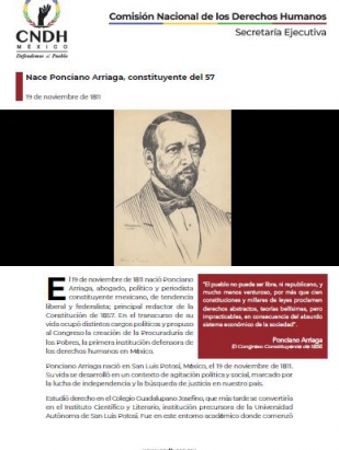 Nace Ponciano Arriaga, constituyente del 57