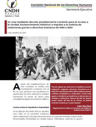 Se crea mediante decreto presidencial la Comisión para el Acceso a la Verdad, Esclarecimiento Histórico e Impulso a la Justicia de violaciones graves a derechos humanos de 1965 a 1990