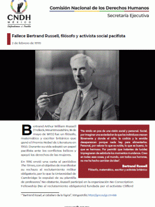 Fallece Bertrand Russell, filósofo y activista social pacifista
