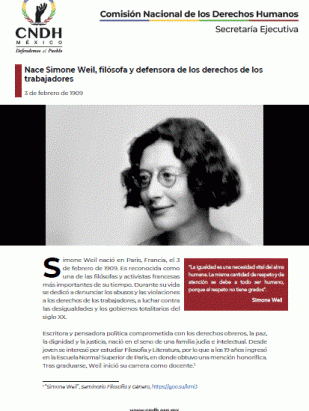 Nace Simone Weil, filósofa y defensora de los derechos de los trabajadores