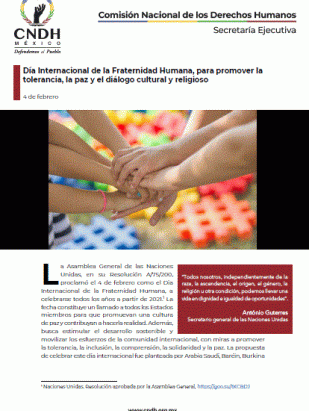 Día Internacional de la Fraternidad Humana, para promover la tolerancia, la paz y el diálogo cultural y religioso