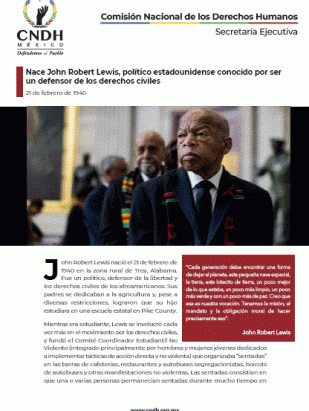 Nace John Robert Lewis, político estadounidense conocido por ser un defensor de los derechos civiles