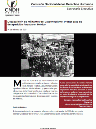 Desaparición de militantes del vasconcelismo. Primer caso de desaparición forzada en México