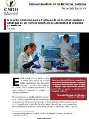 Se suscribe el Convenio para la Protección de los Derechos Humanos y la Dignidad del Ser Humano especto de las Aplicaciones de la Biología y la Medicina