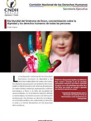 Día Mundial del Síndrome de Down, concientización sobre la dignidad y los derechos humanos de todas las personas