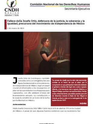 Fallece doña Josefa Ortiz, defensora de la justicia, la soberanía y la igualdad, precursora del movimiento de independencia de México