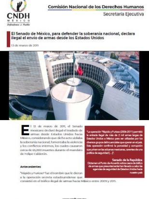 El Senado de México, para defender la soberanía nacional, declara ilegal el envío de armas desde los Estados Unidos