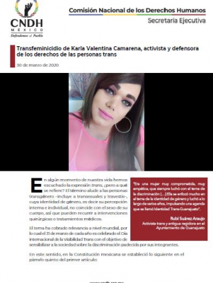 Transfeminicidio de Karla Valentina Camarena, activista y defensora de los derechos de las personas trans