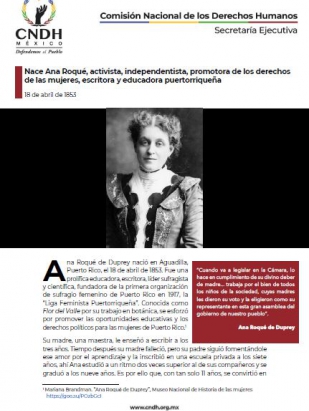 Nace Ana Roqué, activista, independentista, promotora de los derechos de las mujeres, escritora y educadora puertorriqueña