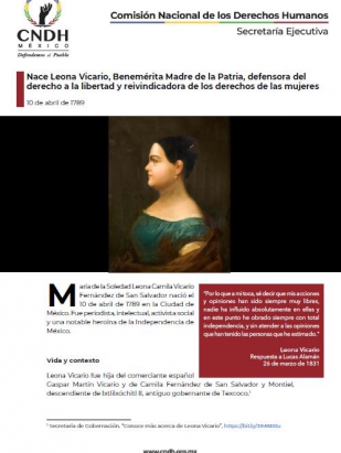 Nace Leona Vicario, Benemérita Madre de la Patria, defensora del derecho a la libertad y reivindicadora de los derechos de las mujeres