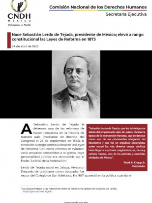 Nace Sebastián Lerdo de Tejada, presidente de México; elevó a rango constitucional las Leyes de Reforma en 1873