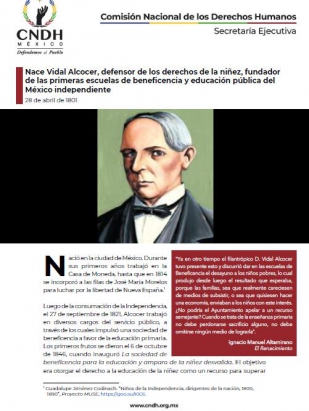 Nace Vidal Alcocer, defensor de los derechos de la niñez, fundador de las primeras escuelas de beneficencia y educación pública del México independiente