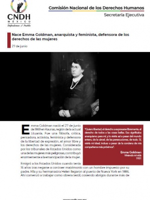 Nace Emma Goldman, anarquista y feminista, defensora de los derechos de las mujeres
