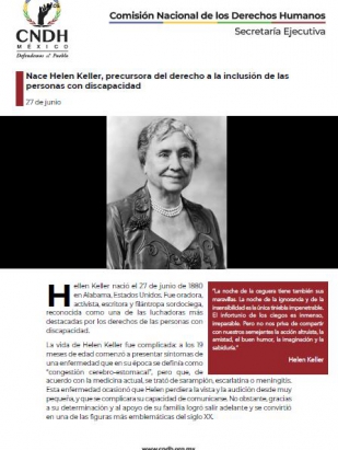 Nace Helen Keller, precursora del derecho a la inclusión de las personas con discapacidad