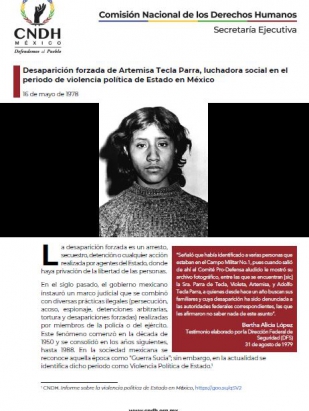 Desaparición forzada de Artemisa Tecla Parra, luchadora social en el periodo de violencia política de Estado en México