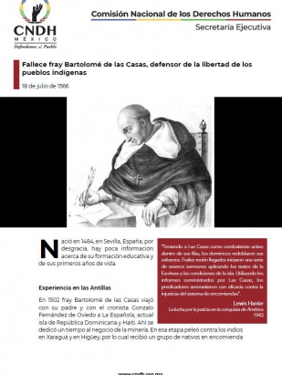 Fallece fray Bartolomé de las Casas, defensor de la libertad de los pueblos indígenas