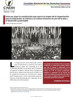 Entra en vigor la constitución que marcó el origen de la Organización para la Educación, la Ciencia y la Cultura (Unesco) en pro de la paz y el desarrollo sustentable
