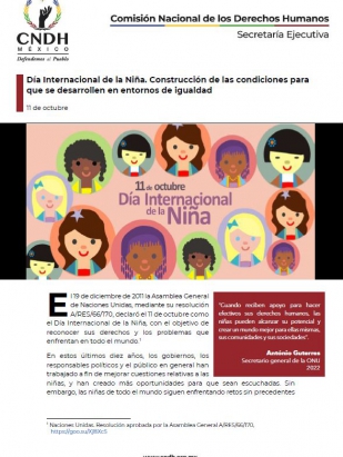 Día Internacional de la Niña. Construcción de las condiciones para que se desarrollen en entornos de igualdad
