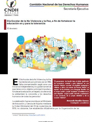 Día Escolar de la No Violencia y la Paz, a fin de fortalecer la educación en y para la tolerancia