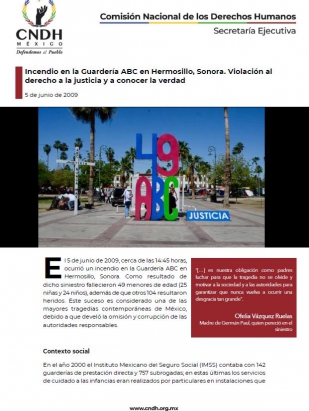 Incendio en la Guardería ABC en Hermosillo, Sonora. Violación al derecho a la justicia y a conocer la verdad