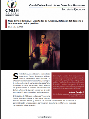 Nace Simón Bolívar, el Libertador de América, defensor del derecho a la autonomía de los pueblos 