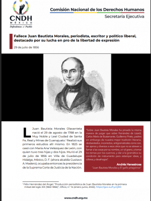 Fallece Juan Bautista Morales, periodista, escritor y político liberal, destacado por su lucha en pro de la libertad de expresión