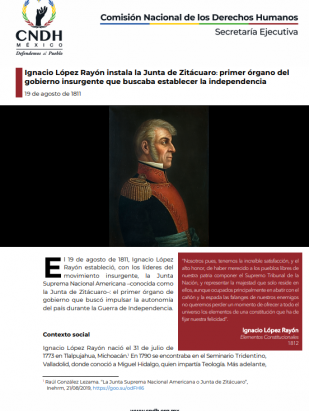 Ignacio López Rayón instala la Junta de Zitácuaro: primer órgano del gobierno insurgente que buscaba establecer la independencia 