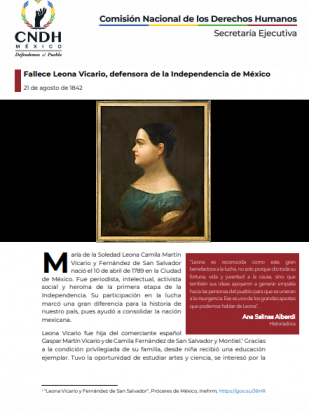 Fallece Leona Vicario, defensora de la Independencia de México
