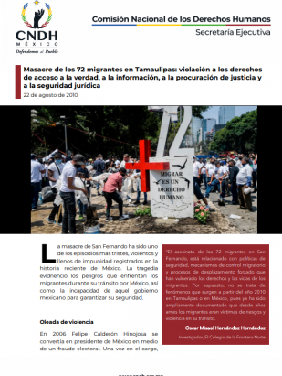 Masacre de los 72 migrantes en Tamaulipas violación a los derechos de acceso a la verdad,a la procuración de justicia y a la seguridad