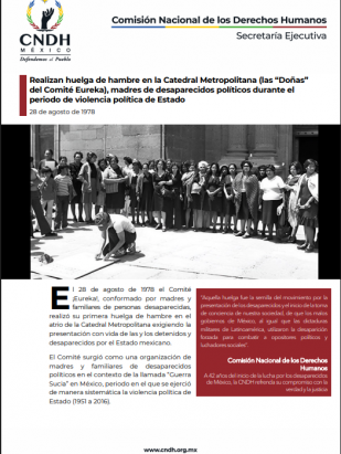 Realizan huelga de hambre en la Catedral Metropolitana (las “Doñas” del Comité Eureka), madres de desaparecidos políticos durante el periodo de violencia política de Estado