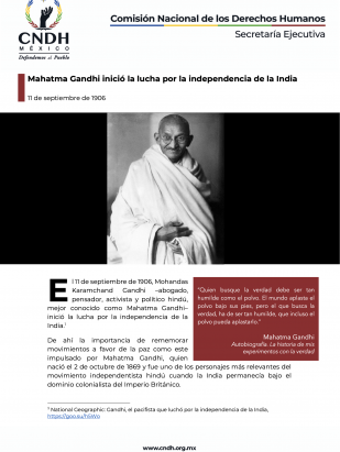 Mahatma Gandhi inició la lucha por la independencia de la India