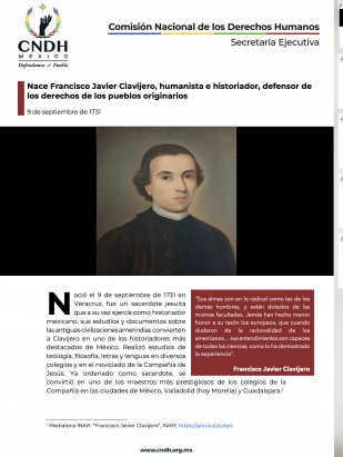 Nace Francisco Javier Clavijero, humanista e historiador, defensor de los derechos de los pueblos originarios